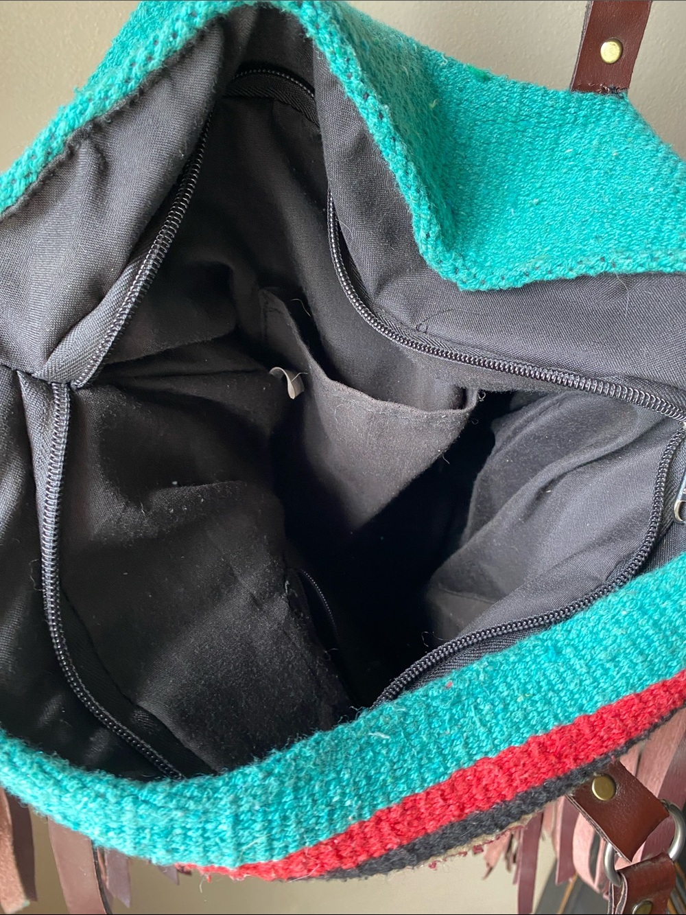 Turquoise Southwestern Fringe Tote Bag - Picture 2 of 3